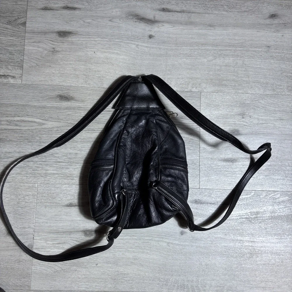 Vintage Peru Leather Backpack Hand Painted Condor Inca‎ Symbols Small Daypack